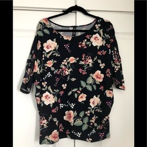 Navy Blue & Floral Dolman Tunic